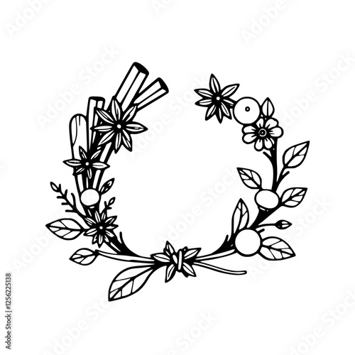 Aromatic Wreath-like, with Cinnamon Star anise and other fruits with leaves.