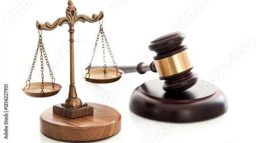 Justice Scales and Gavel on White Background. Possible Stock Photo Use Law, legal, court, justice, balance photo