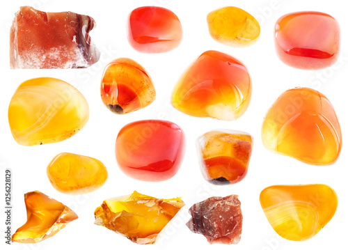 natural specimens of uncut cornelian rocks cutout