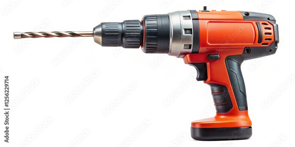 Cordless Drill with Drill Bit on White Background Cordless Drill with Drill Bit on White Background