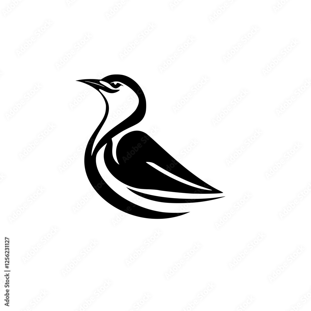 Minimalist black and white illustration of a stylized bird profile against a white background, graceful and serene. Minimalist black and white illustration of a stylized bird profile against a white background, graceful and serene.