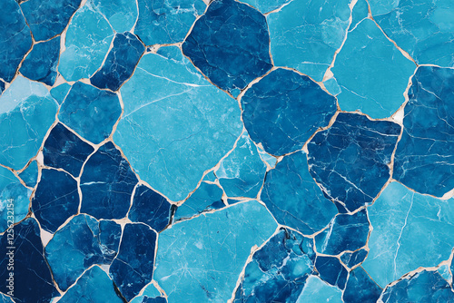 Blue Stone Mosaic: An abstract image featuring a captivating mosaic of blue and turquoise stones, creating a visually stunning and texturally rich pattern. Perfect for design projects needing a cool. photo