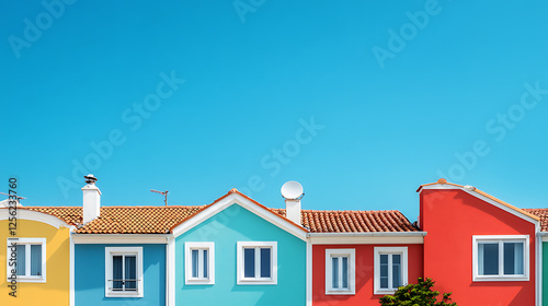Colorful Row of Houses Under a Clear Sky photo