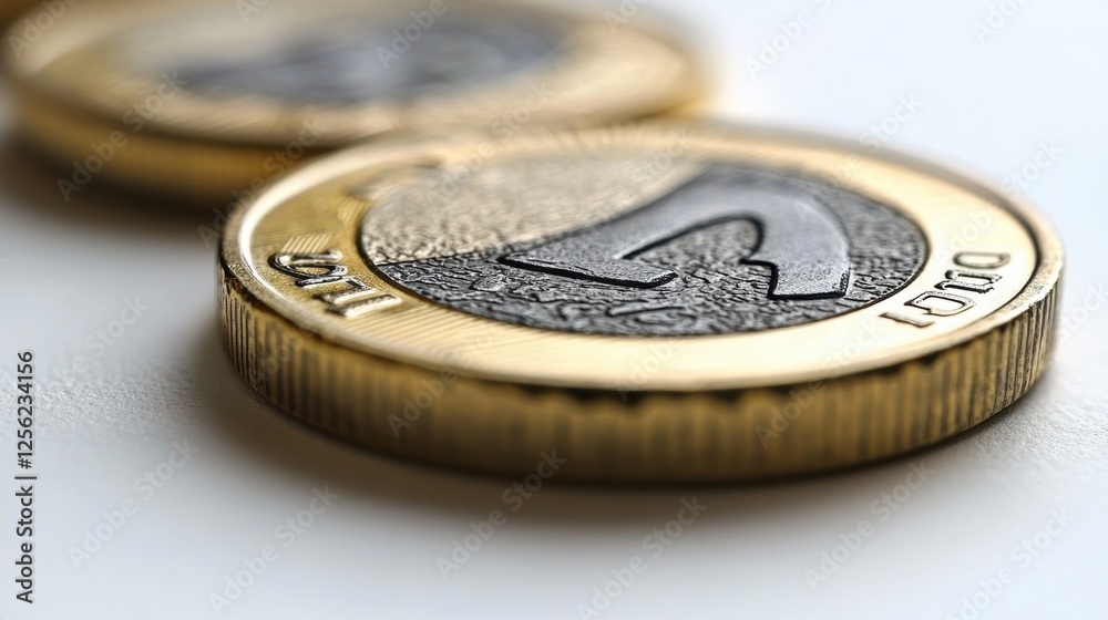 Close-up of two coins highlighting their design and texture. Close-up of two coins highlighting their design and texture.