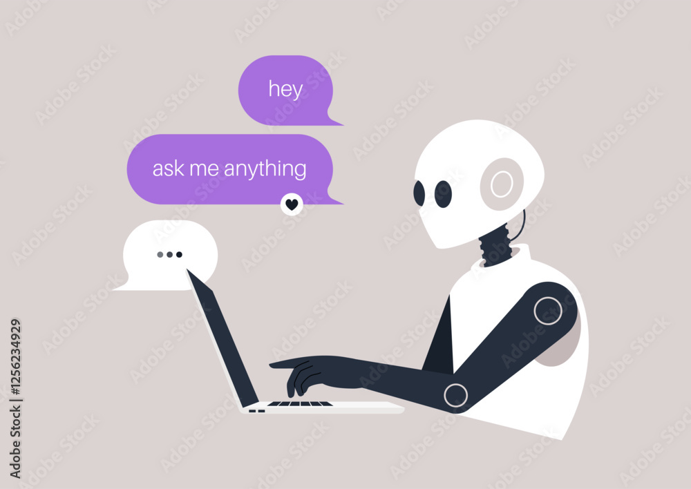 In a futuristic setting, an animated AI robot participates in an engaging ask me anything session, offering insights on various topics while users connect through digital dialogue In a futuristic setting, an animated AI robot participates in an engaging ask me anything session, offering insights on various topics while users connect through digital dialogue