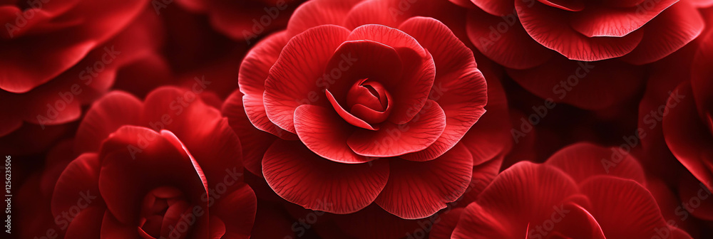Naklejka premium Vibrant crimson camellias showcase layered petals in full bloom