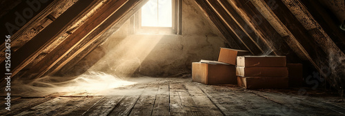 Wallpaper Mural Spooky attic filled with dusty boxes and cobwebs creating an eerie atmosphere Torontodigital.ca