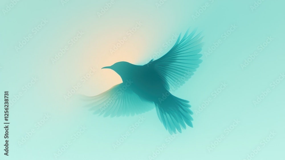 Fototapeta premium Flying bird silhouette nature scene artistic ethereal environment side view freedom concept