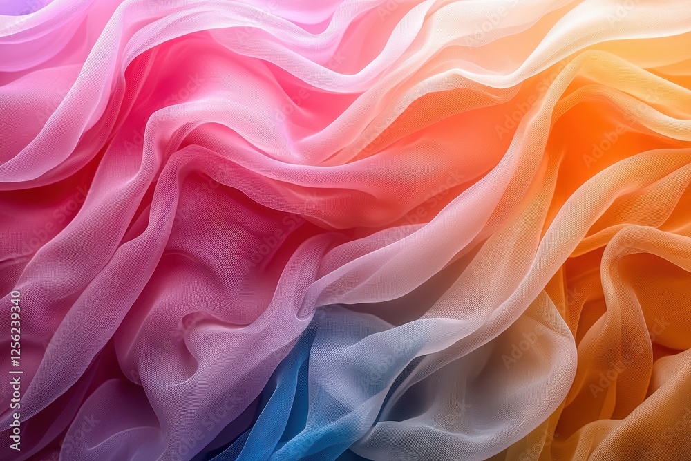 Fototapeta premium Translucent ribbons cascading in glowing colors abstract art display studio setting high fidelity vibrant viewpoint