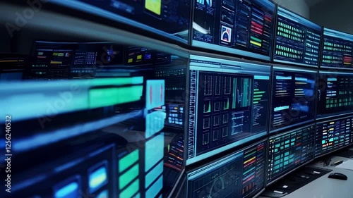 Wallpaper Mural Multiple computer screens display complex data visualizations, providing real time insights into ship systems, navigation, and surrounding maritime environment Torontodigital.ca