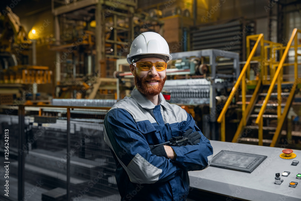 Portrait industry worker man control of processes manufacturing factory Portrait industry worker man control of processes manufacturing factory