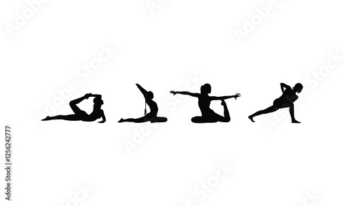 Set of Exercise Silhouette Characters in Active Workout Poses.