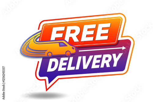 Free delivery service badge. Free delivery order with car on white background. Sticker printable.