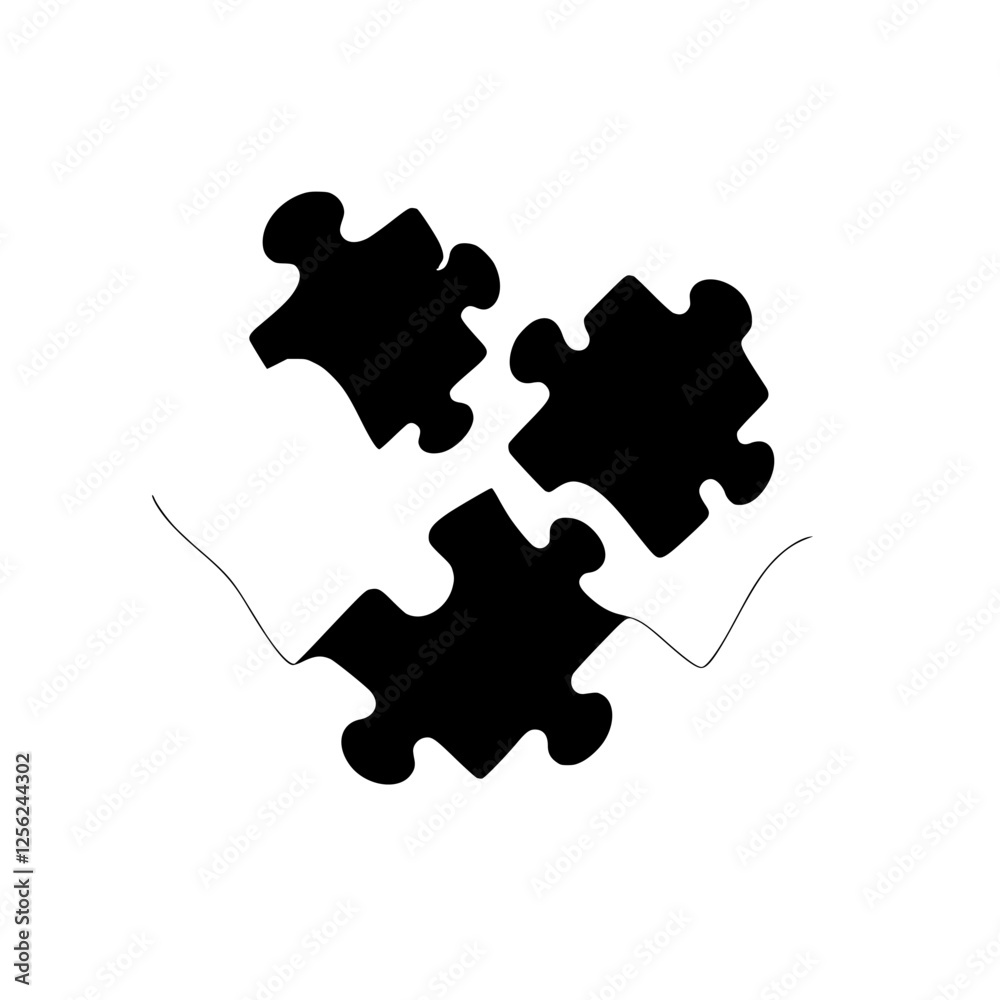 Black and White Puzzle: Three puzzle pieces, arranged with two black pieces overlapping a single white one. The black pieces are against a white background. Black and White Puzzle: Three puzzle pieces, arranged with two black pieces overlapping a single white one. The black pieces are against a white background.