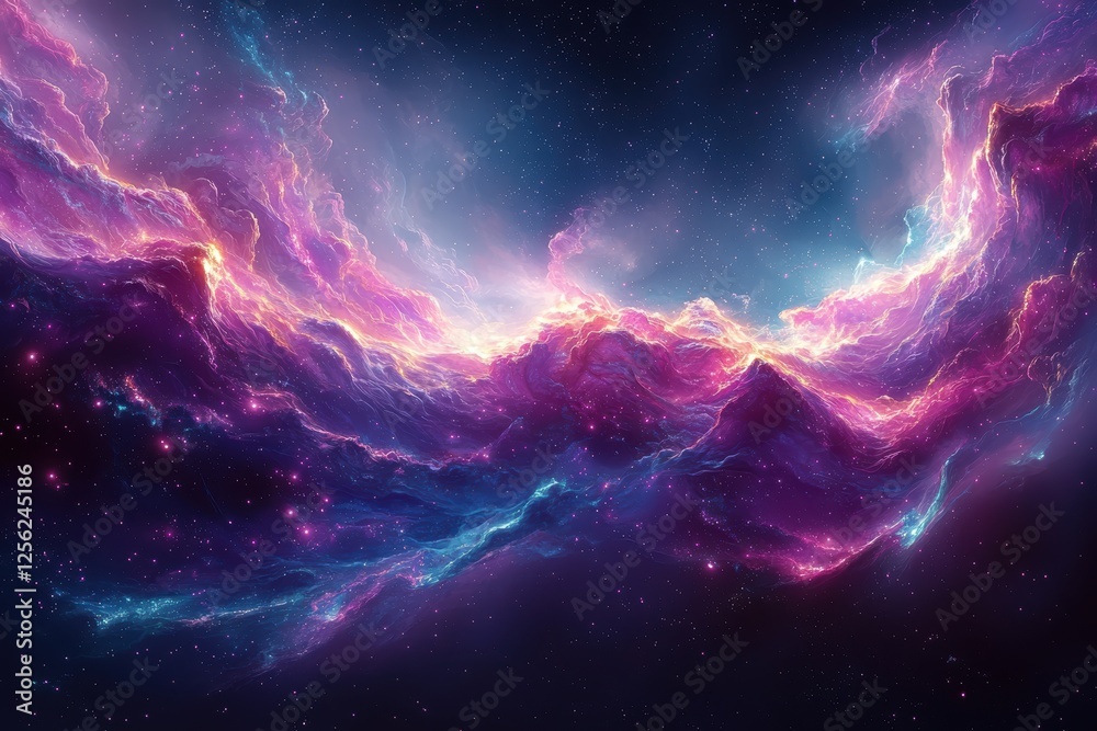 Fototapeta premium Bioluminescent cosmic wonders deep space digital art nebula environment celestial viewpoint vibrant concept