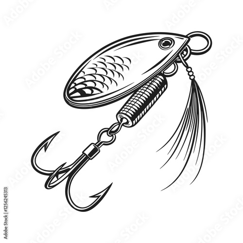 Retro fishing lure detailed vector illustration, Fishing design idea concept, Hand drawn vector style isolated on white background