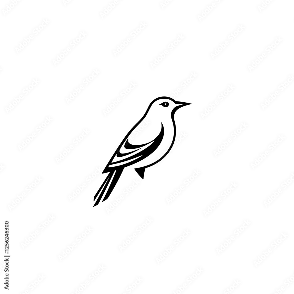 Fototapeta premium Silhouette-esque artful illustration of a bird; a black and white stylized bird in minimalist style.