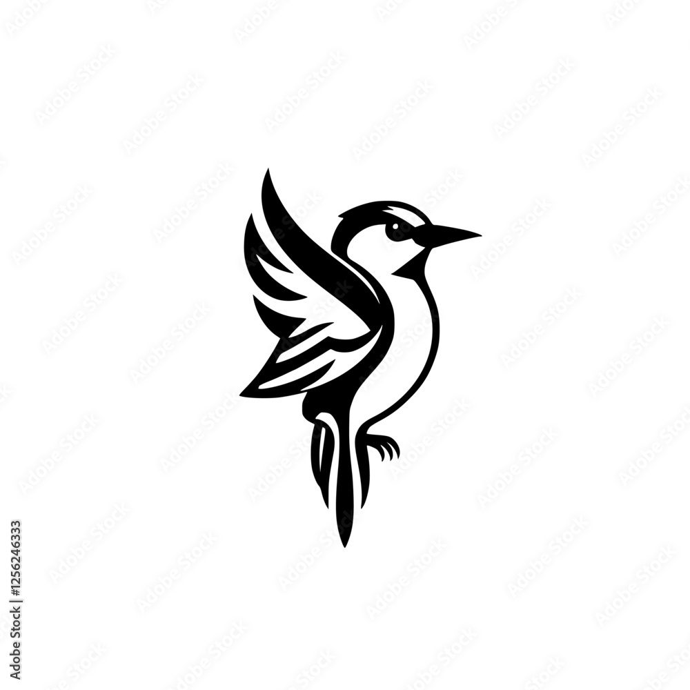 Black and white minimalist logo of a bird with open wing, minimalist art style on a white background. Black and white minimalist logo of a bird with open wing, minimalist art style on a white background.
