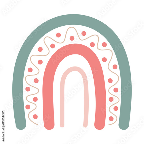 Boho rainbow isolated on white background. Cute hand drawn rainbow. For greeting card, T-shirt design, wrapping paper, fabric printing. Vector illustration.