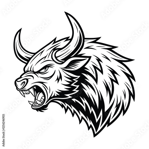 Angry buffalo illustration, mascot logo vector design style isolated on a white background