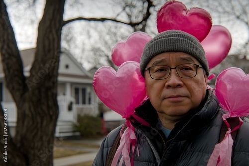 Love confession. Commercial ad campaign creative. Valentine's day greeting from man or for man: impressive noticeable image of loving asian adult man. Emotional love. Digital romance marketing.