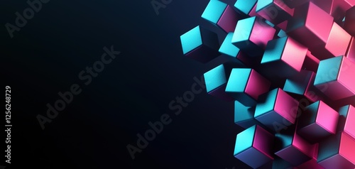 Stunning digital abstraction featuring neon cubes in a gradient glow, representing innovation and futuristic concepts photo