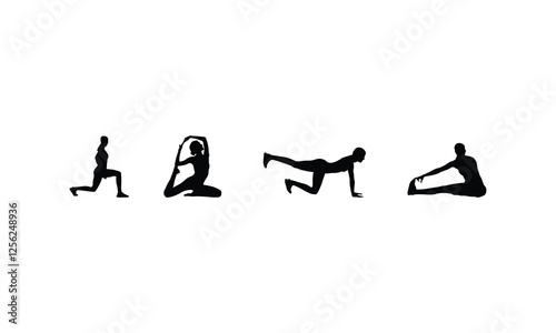 Set of Exercise Silhouette Characters in Active Workout Poses.