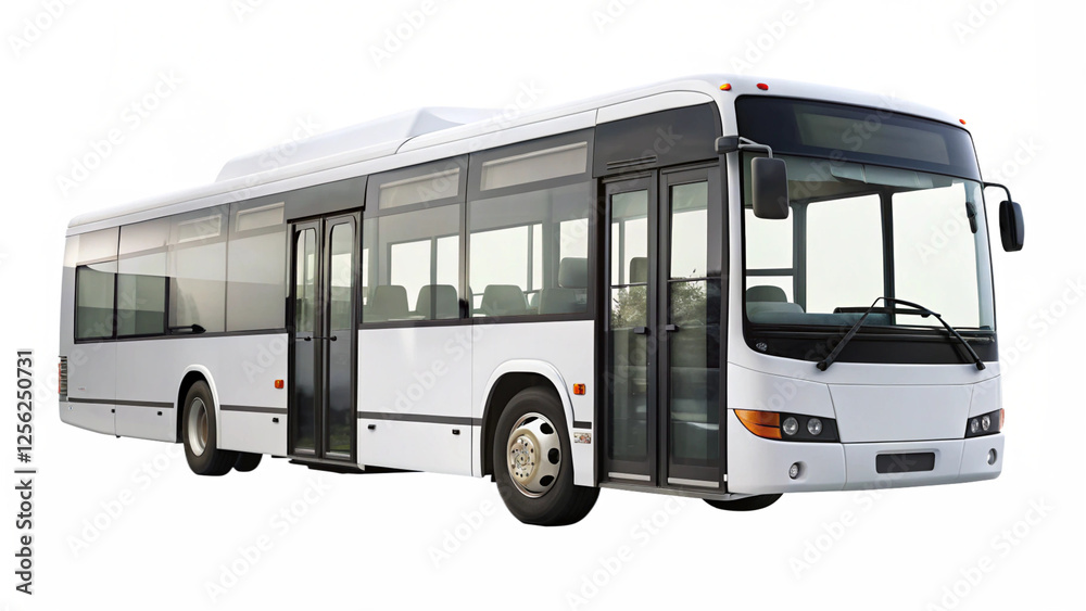 Modern white city bus with large windows and doors
Modern white city bus with large windows and doors