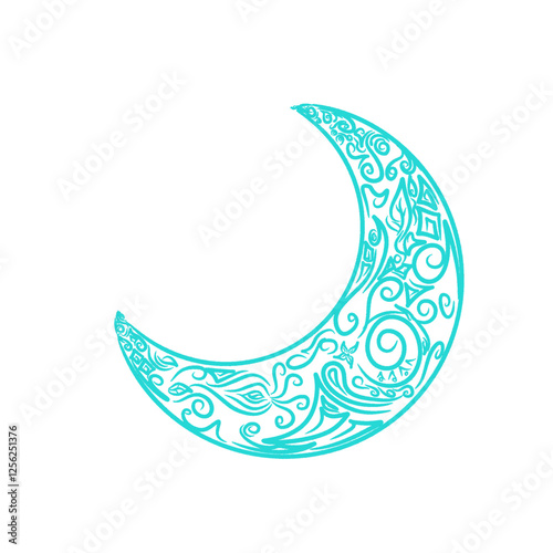 blue line vector illustration with crescent moon pattern without background