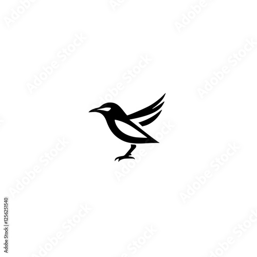 Minimalist black and white bird silhouette logo, set against a white background, showcasing a bird taking flight.