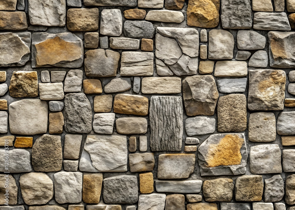 Fototapeta premium Grayscale Stone Wall Texture with Irregular Cobblestone Pattern