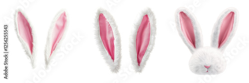 Set of Cute pastel pink and white Easter bunny ears isolated on transparent png background