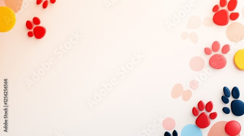 Colorful Paw Prints on White Background - A cheerful featuring colorful paw prints scattered on a white background, ideal for pet-related designs or websites photo