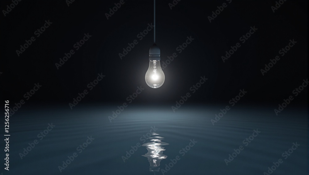 Tranquil scene of a hanging light bulb over a still pool casting a mesmerizing reflection Minimalistic and serene ambiance Tranquil scene of a hanging light bulb over a still pool casting a mesmerizing reflection Minimalistic and serene ambiance