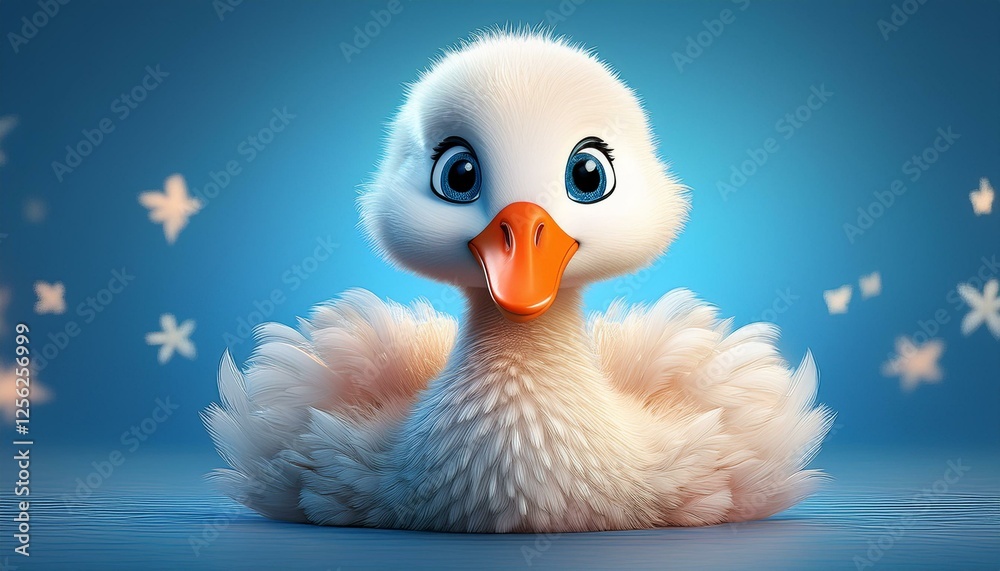 Niedlicher kleiner Schwan, blauer Hintergrund Niedlicher kleiner Schwan, blauer Hintergrund