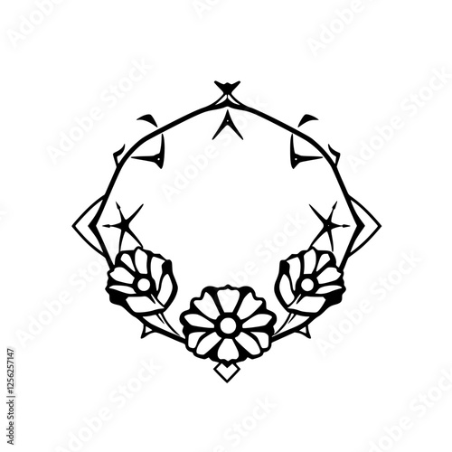 A floral design in black and white.