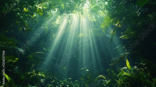 Fototapeta Naklejka Na Ścianę i Meble -  Sunlight streams through lush underwater jungle canopy