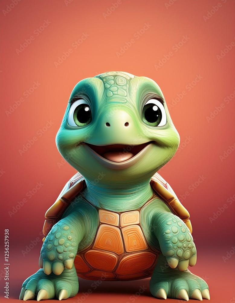 Fototapeta premium Niedliche Schildkröte, roter Hintergrund