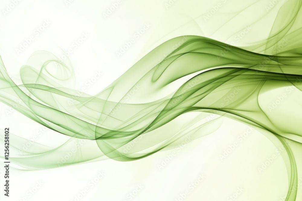 Abstract green smoke waves flowing gently in a light background Abstract green smoke waves flowing gently in a light background