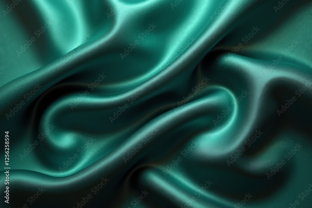 Beautiful shimmering silk fabric in a rich teal color with soft folds and intricate textures capturing light in an elegant manner Beautiful shimmering silk fabric in a rich teal color with soft folds and intricate textures capturing light in an elegant manner