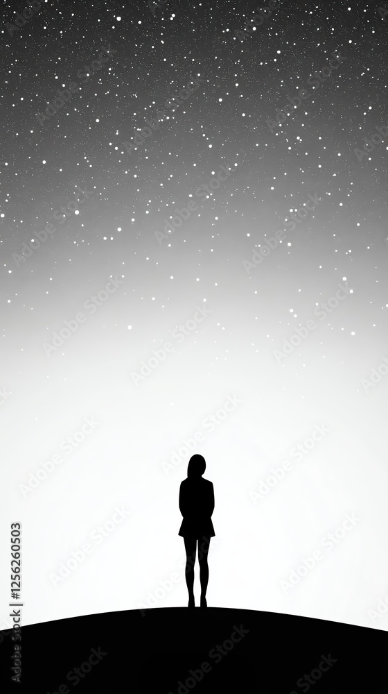 Fototapeta premium Quiet Strength Embracing Introversion Silhouette of a person under a starry sky.