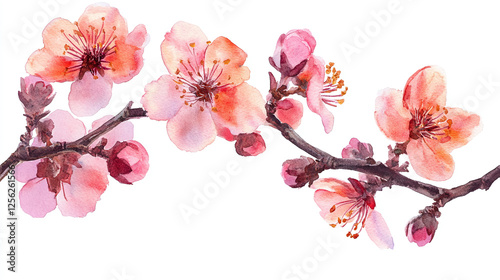 Watercolor pastel blossom flowers art isolated on white background.