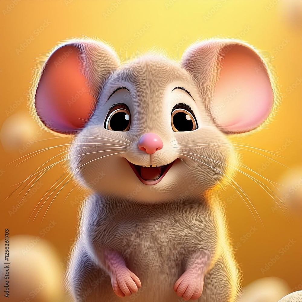 Fototapeta premium Süße kleine Maus, gelber Hintergrund