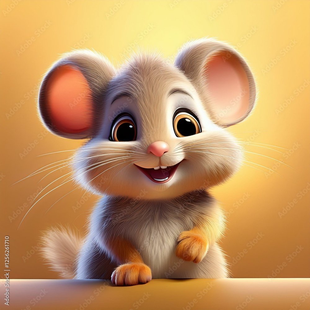 Obraz premium Süße kleine Maus, gelber Hintergrund