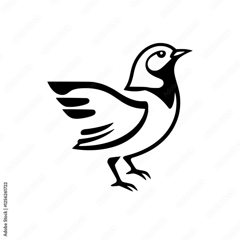 Fototapeta premium Bird,Black and White Image,Simple stylized depiction of a bird, outline vector drawing.