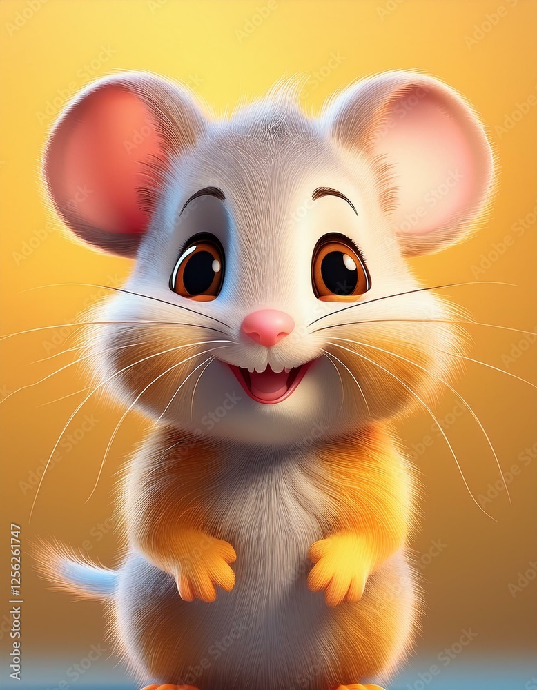 Fototapeta premium Süße kleine Maus, gelber Hintergrund