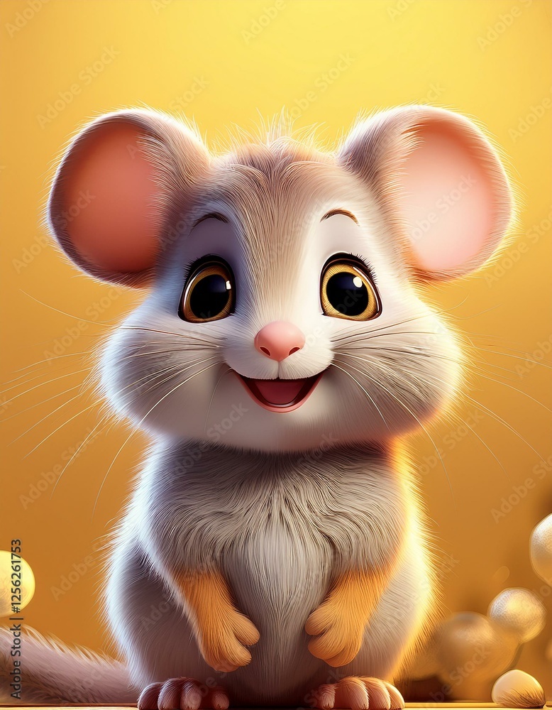 Obraz premium Süße kleine Maus, gelber Hintergrund