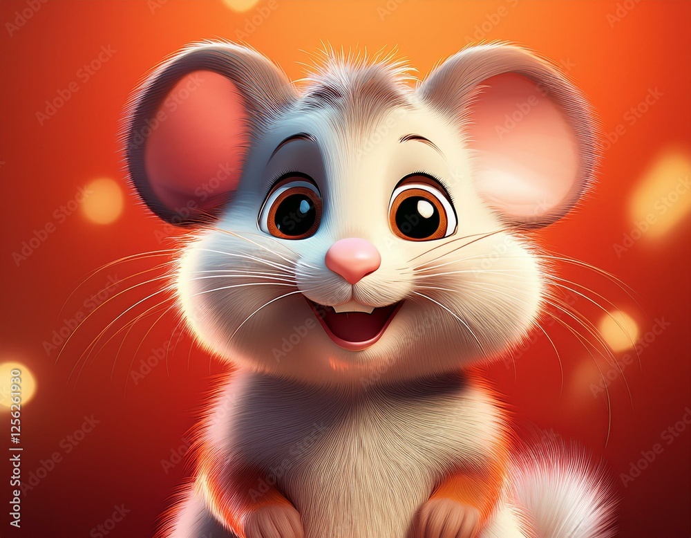 Obraz premium Süße kleine Maus, roter Hintergrund