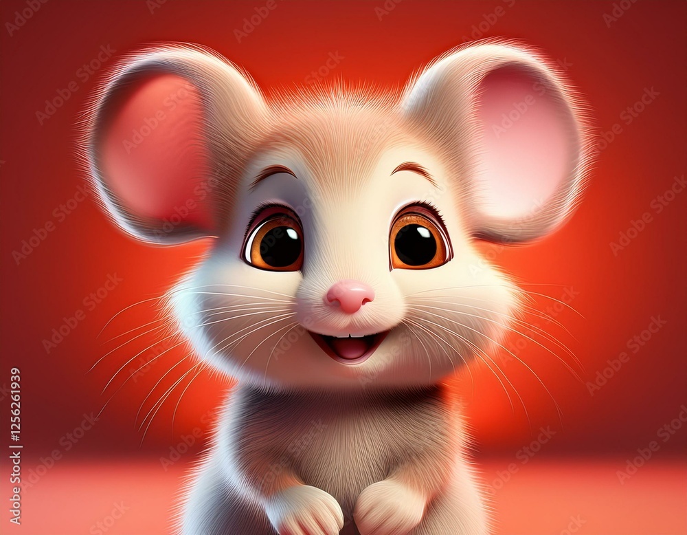 Obraz premium Süße kleine Maus, roter Hintergrund