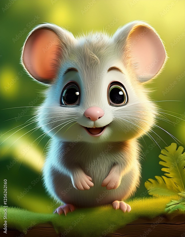 Süße kleine Maus, grüner Hintergrund Süße kleine Maus, grüner Hintergrund